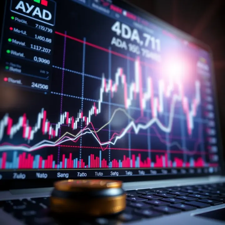 Graph showing upward trend in Cardano's ADA cryptocurrency price with market indicators