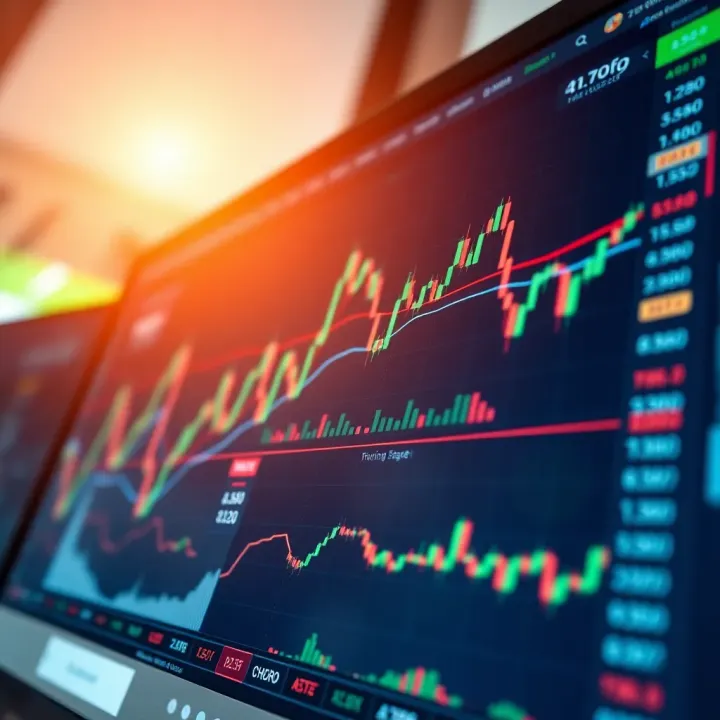 Illustration showing a trading platform interface with charts and asset options on screen