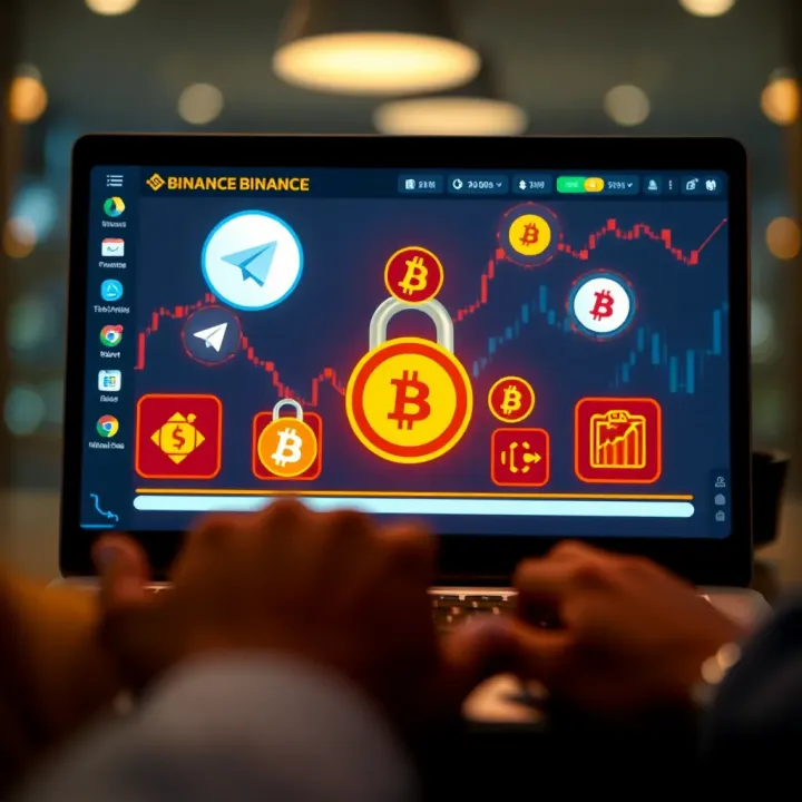 Illustration showing secure online communication with cryptocurrency icons representing safety in digital trading groups
