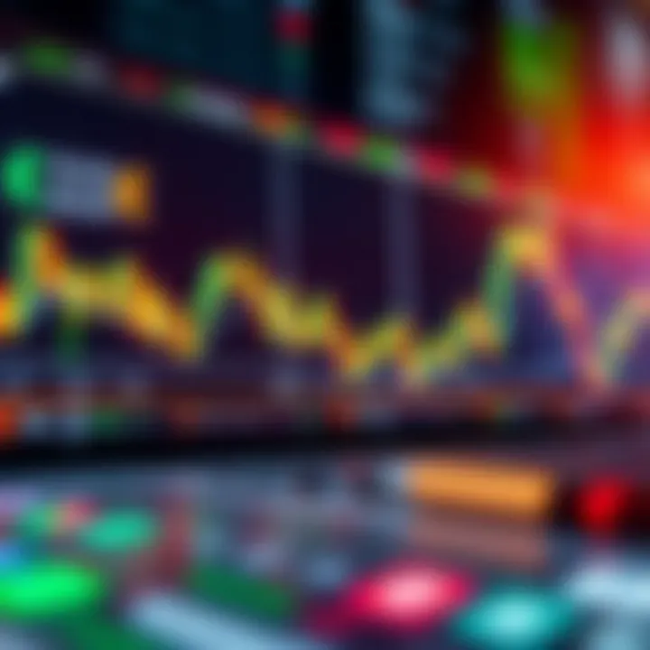 Illustration of digital financial concept with currency symbols and trading graphs