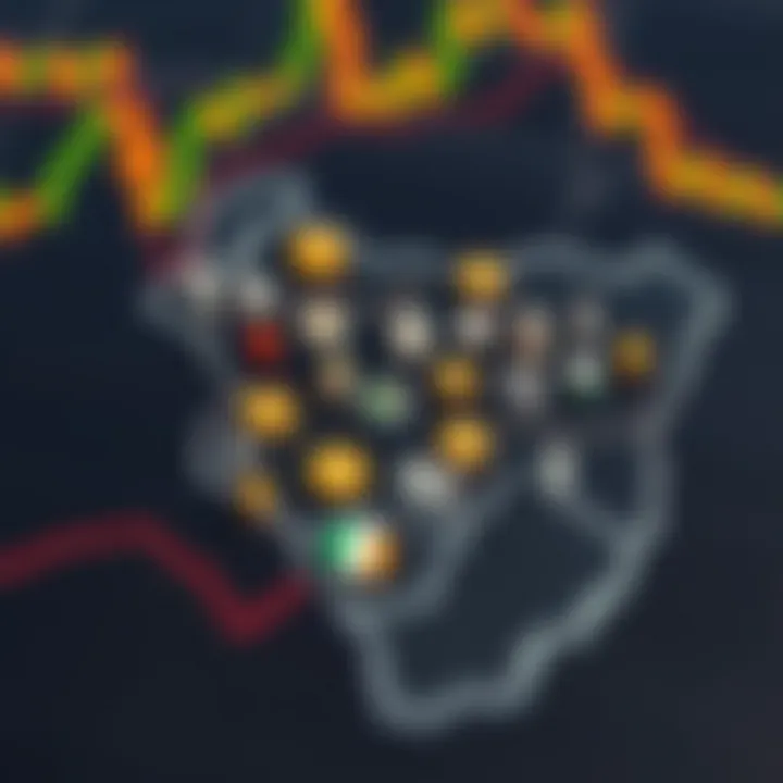 Cryptocurrency Trading and Economic Influences in Nigeria Map highlighting Nigeria with icons representing cryptocurrency exchange and economic factors