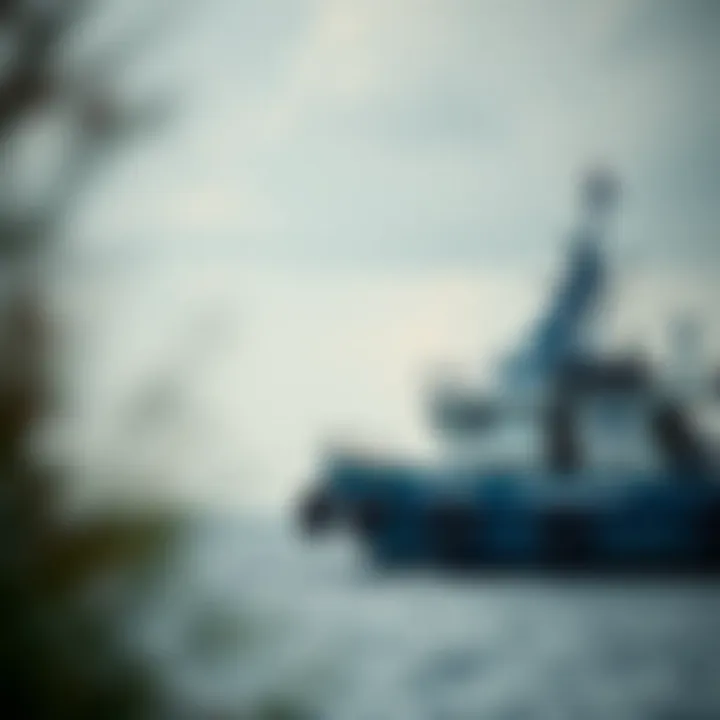 Coastal landscape with Blue Guardian patrol vessel ensuring marine security and environmental safety