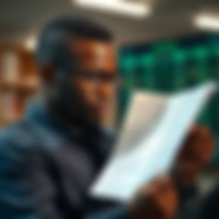 A person analyzing a checklist of broker features such as fees, regulations, and customer support