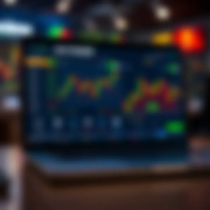 Laptop showing Exness trading platform dashboard with market charts and trading options
