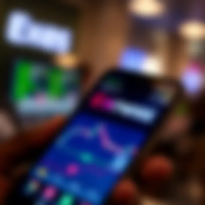 Mobile phone displaying the Exness trading platform interface on the screen