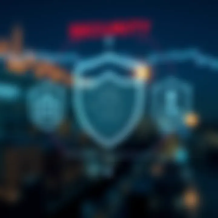Graphic showing security shield and regulatory compliance symbols