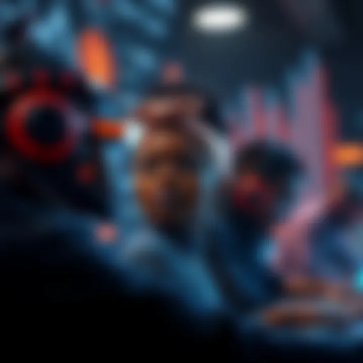 A conceptual visualization of personal branding using digital avatars and cryptographic symbols in a virtual space