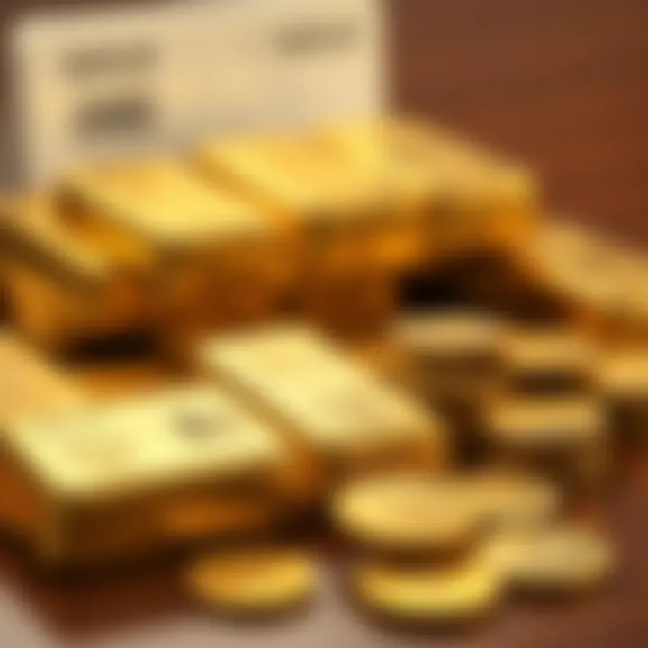 Gold Bars and Coins Showcasing Authenticity and Value Display of gold bars and coins arranged on a polished wooden surface highlighting their purity and weight