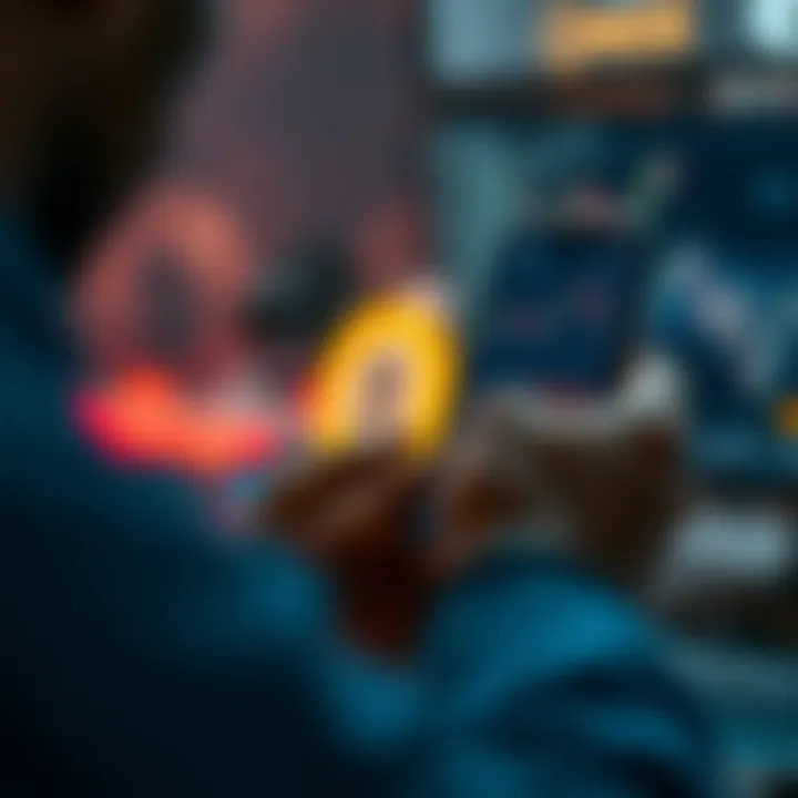 User analyzing forex signal app features on smartphone screen with trading data