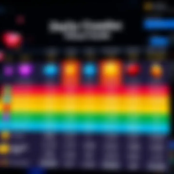 A colorful chart showing various Gemz Daily Combo options with highlighted numbers and statistics