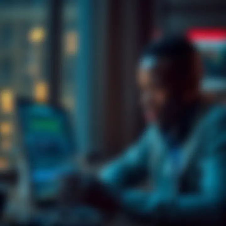 Investor using laptop to access international stock trading platform from Nigeria