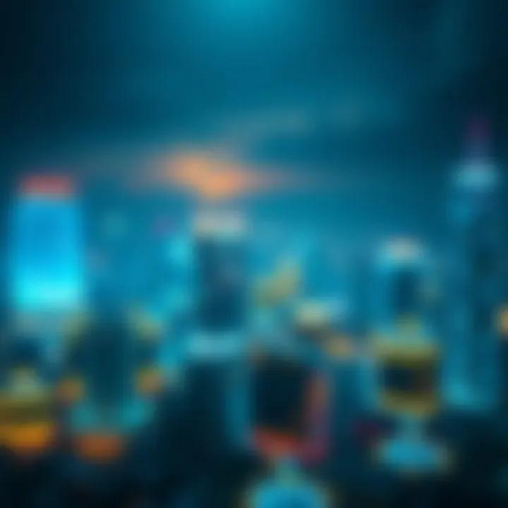 A futuristic cityscape of Lagos with digital crypto icons illustrating blockchain influence