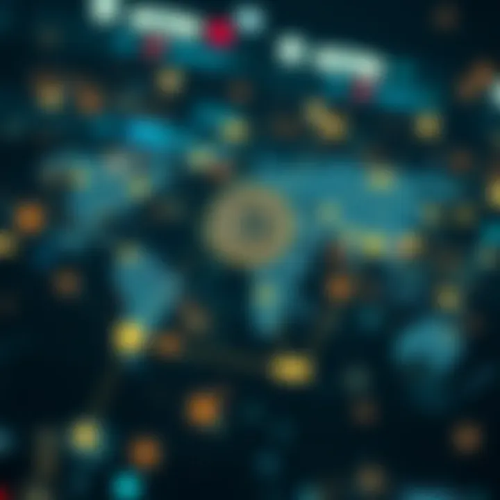 Conceptual representation of a blockchain network connecting digital currencies globally