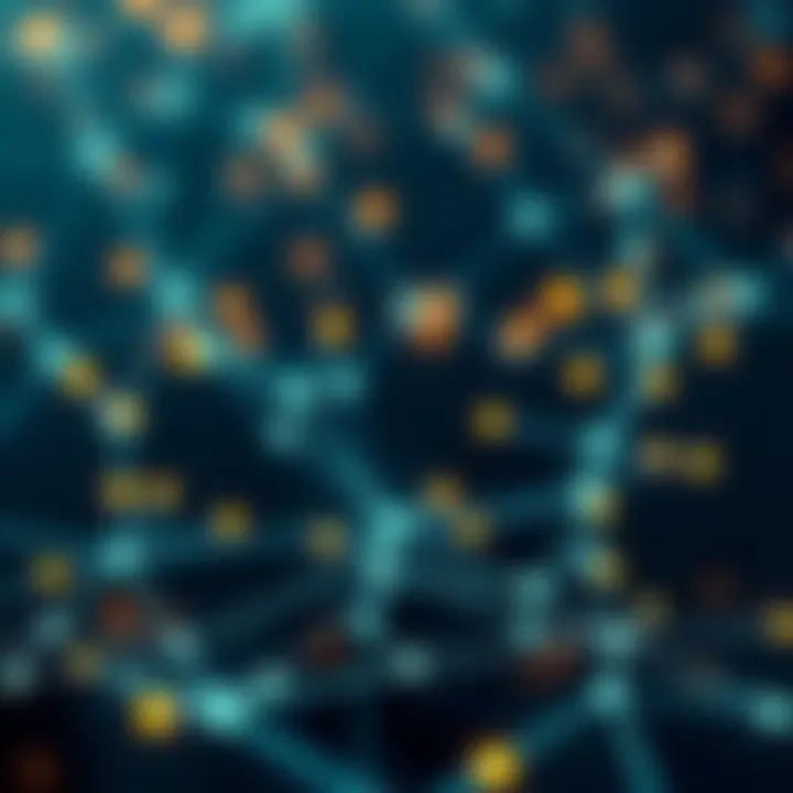 Digital blockchain network connecting various nodes symbolizing global cryptocurrency education
