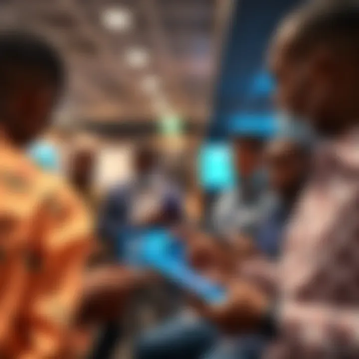 Nigerian Tech Community Advancing Through Blockchain Education Conceptual illustration of Nigerian technology community engaging with blockchain educational content on digital devices