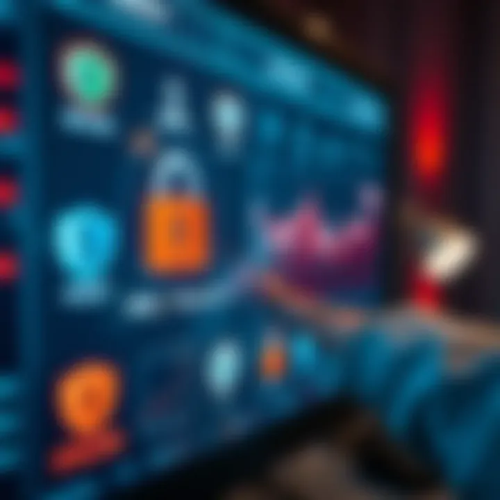 Secure payment methods displayed on a digital screen with currency symbols and security icons