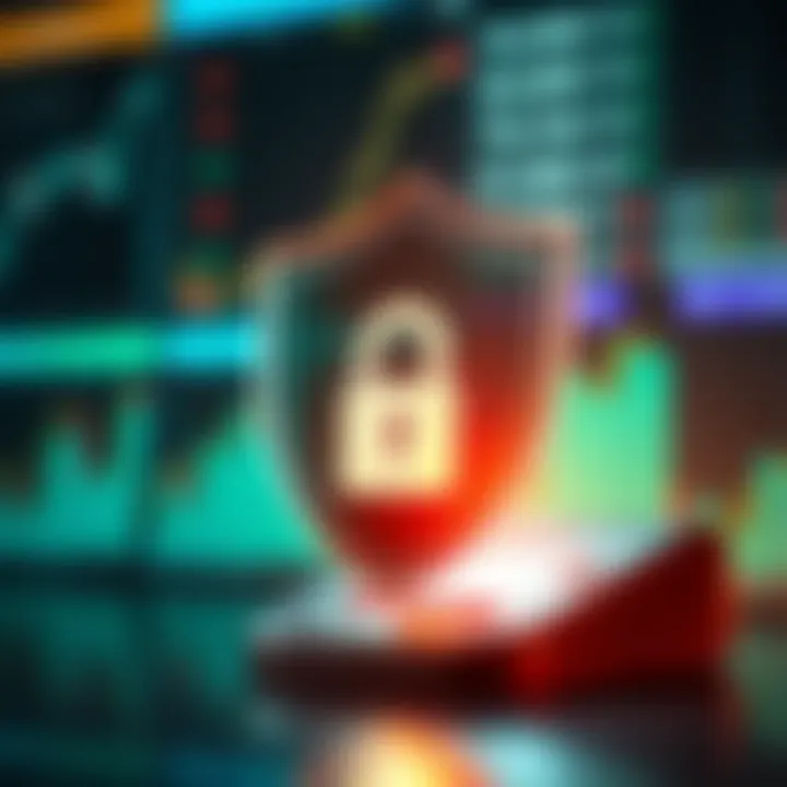 Illustration of security shield protecting online trading account with lock symbol