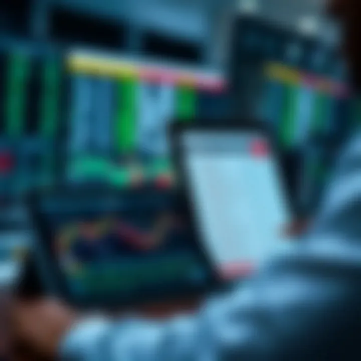 Digital devices displaying forex book PDFs with annotations on trading strategies