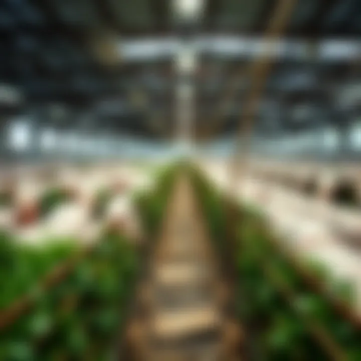 Modern pig farm with rows of healthy pigs in clean and spacious enclosures