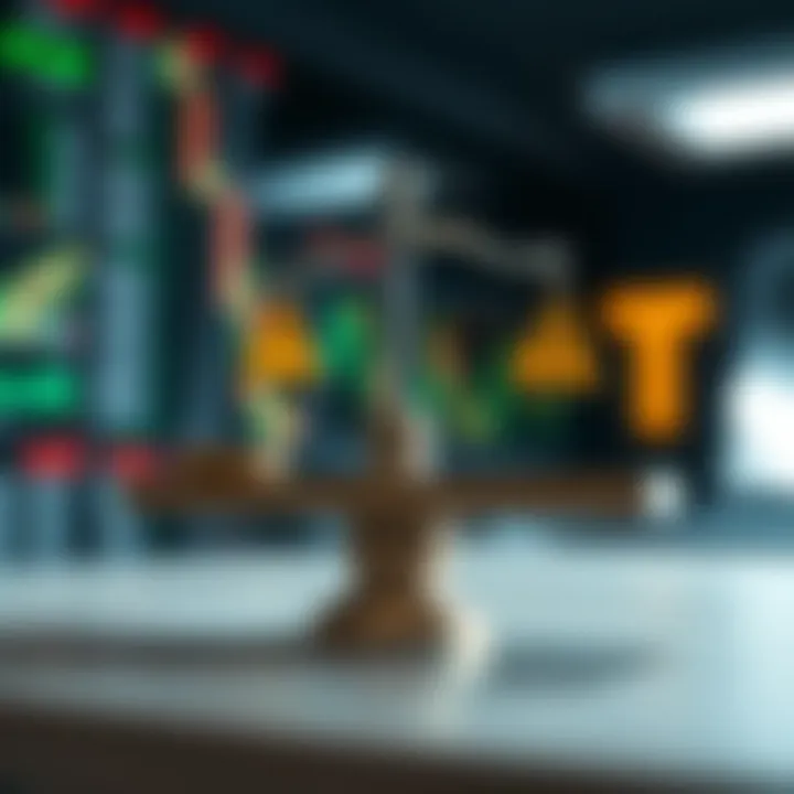 Conceptual illustration of risk and strategy balancing in binary options trading with symbols of caution and financial charts