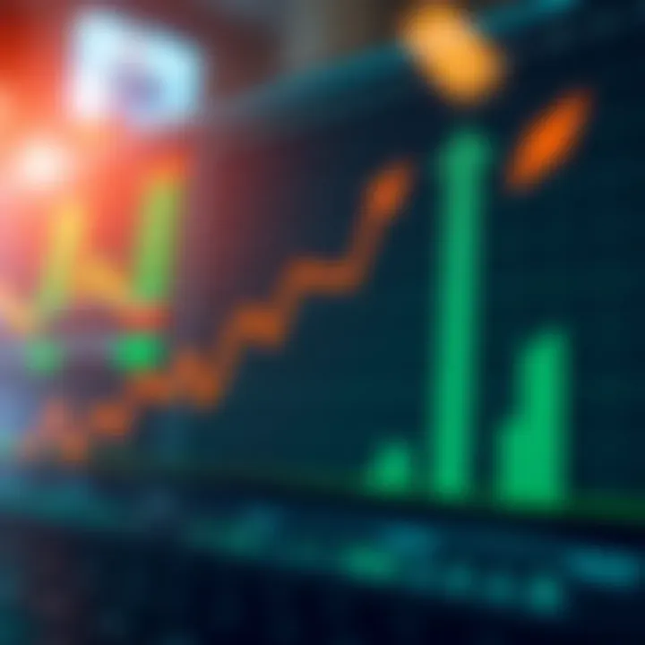 Graph illustrating binary trade market trends with upward and downward arrows