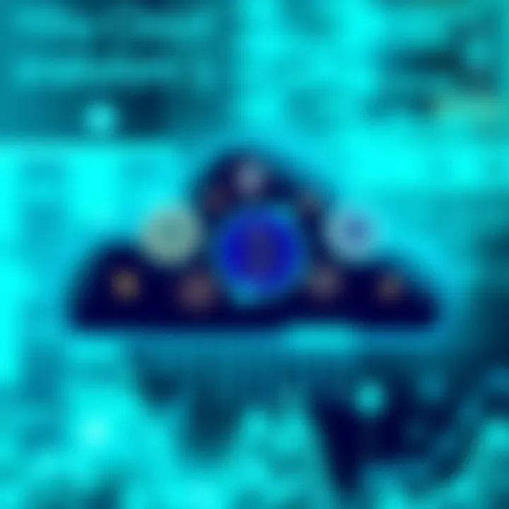 Illustration showing a digital cloud with multiple cryptocurrency symbols representing cloud mining technology