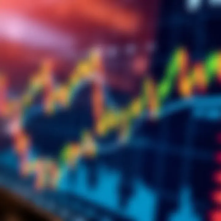 Graph showing forex trading currency pairs fluctuating on digital screen