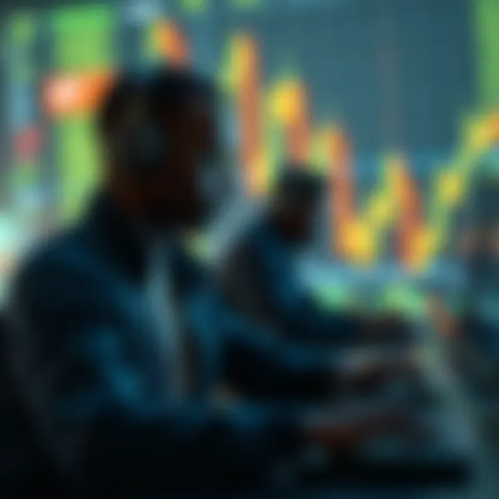 Automated Algorithms Driving Financial Market Trading Conceptual illustration of automated software algorithms analyzing financial market charts