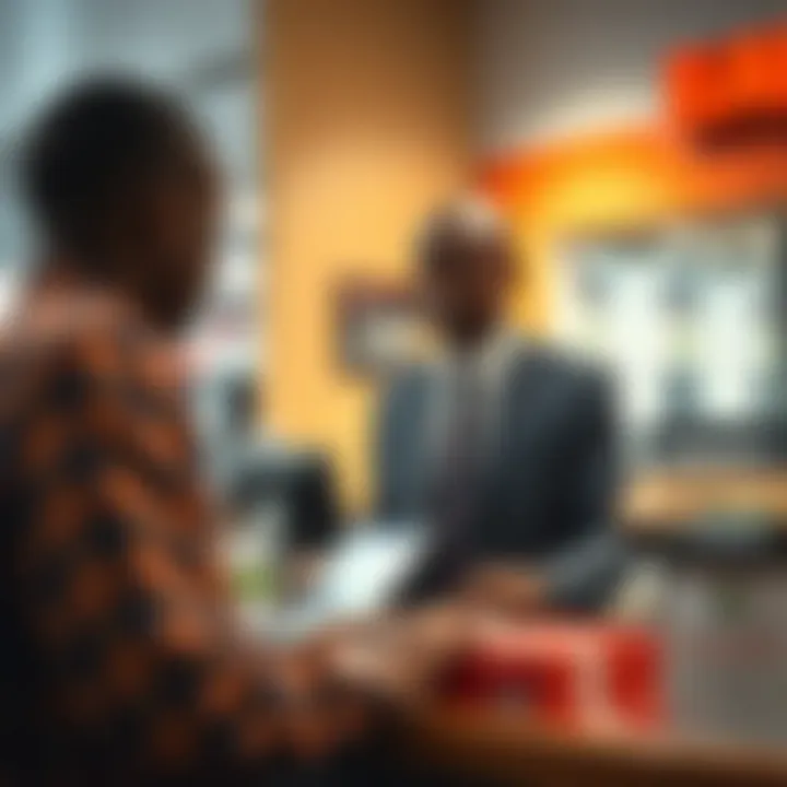 Bank teller assisting customer with withdrawal transaction at counter