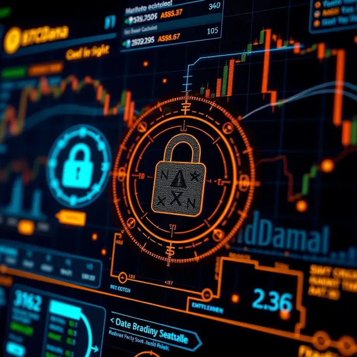 Secure digital cryptocurrency platform interface with encryption symbols