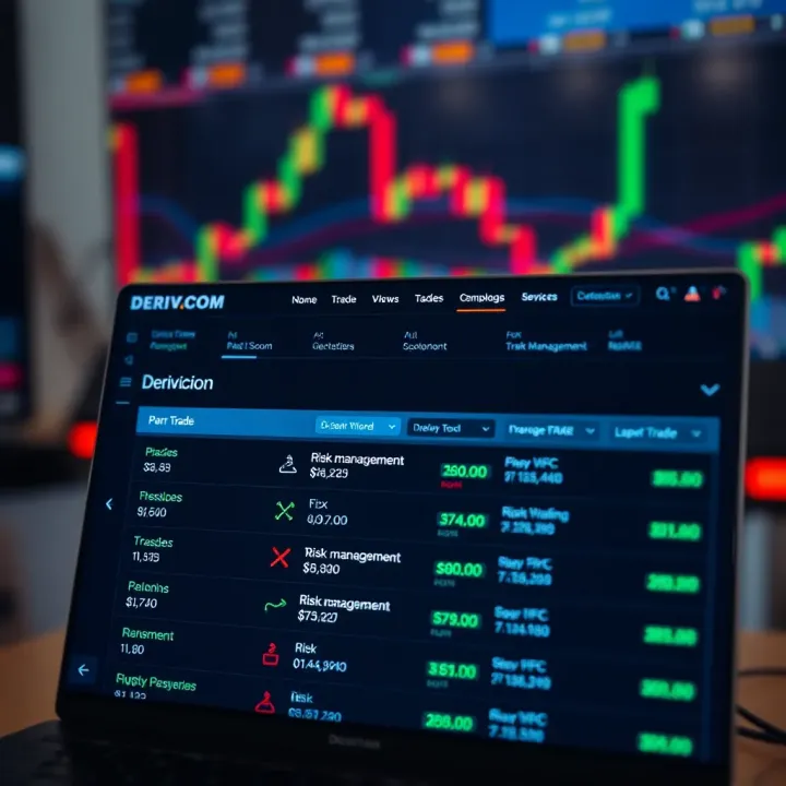 Deriv.com trading platform interface displaying options for placing trades with risk management tools