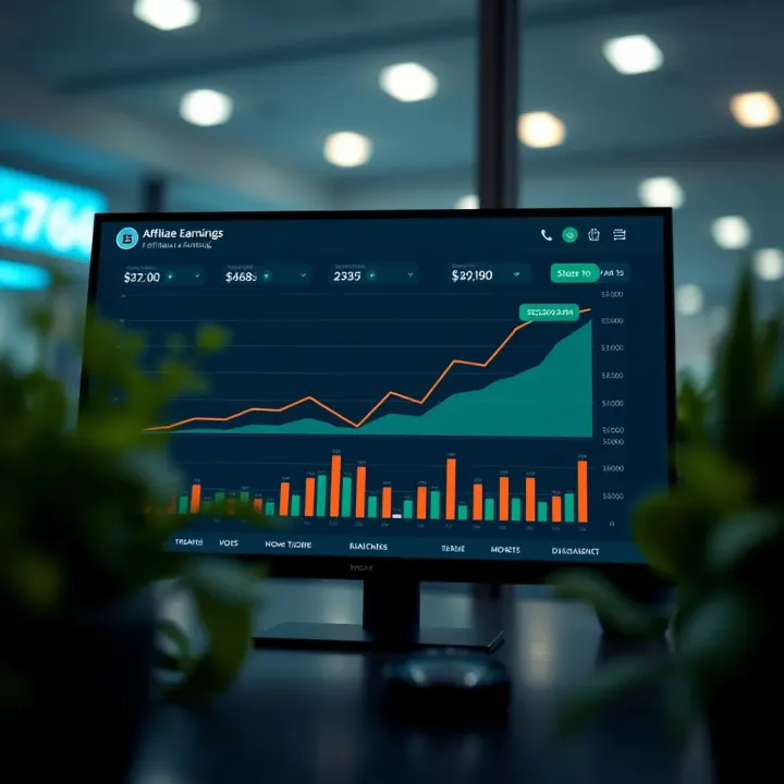Illustration of a digital dashboard showing affiliate earnings increasing each day