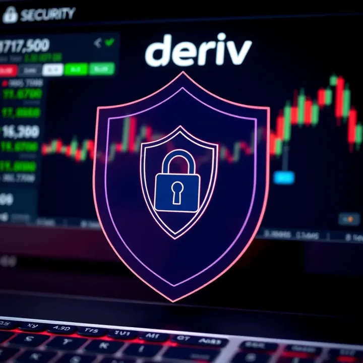 Secure login concept with shield icon and lock symbol representing account protection on Deriv