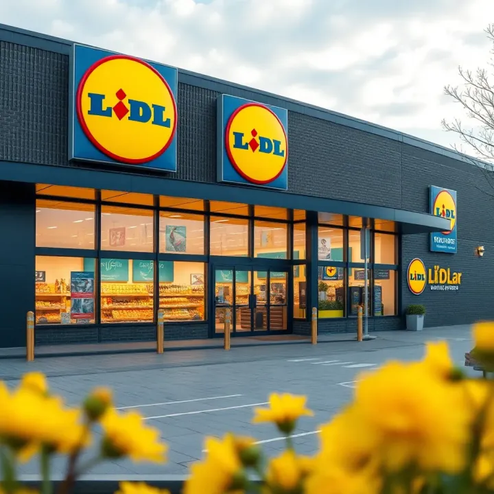 Exterior view of a Lidl supermarket showcasing its modern design and branding