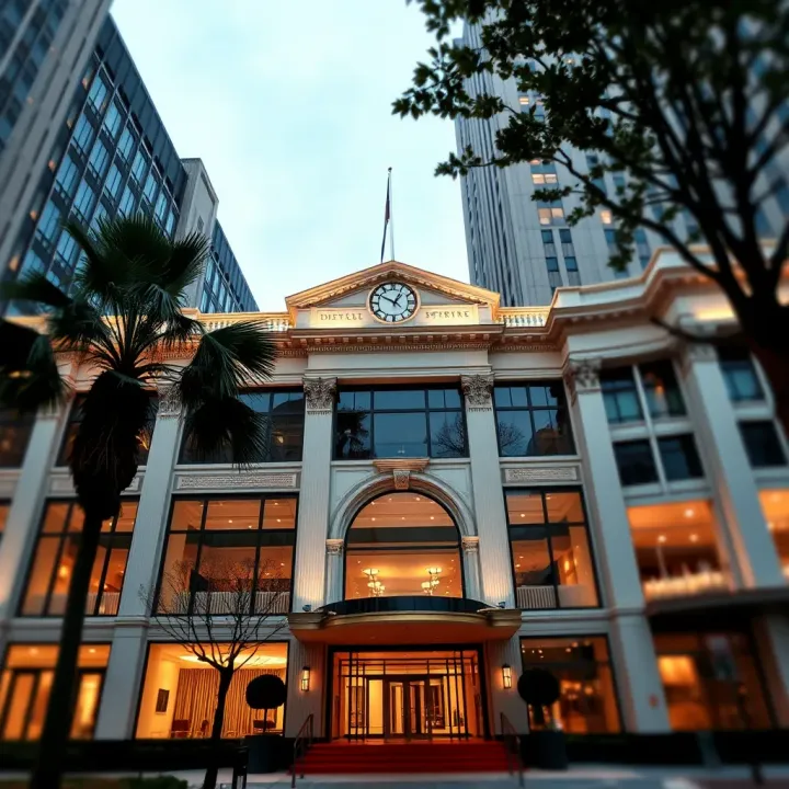 Symbolic Architecture of Investment Success and Community Impact Elegant office building facade representing successful real estate investment and philanthropic foundations