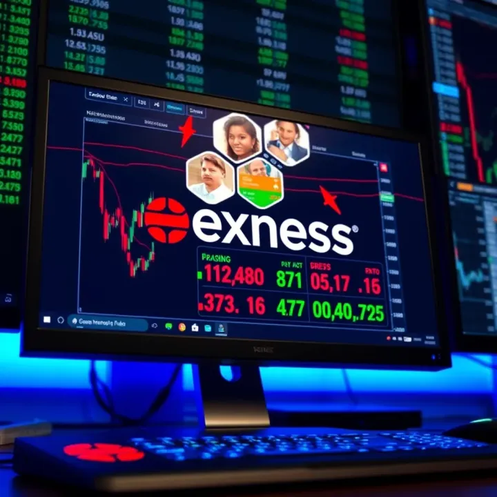 Computer screen displaying the Exness trading platform interface on a desktop