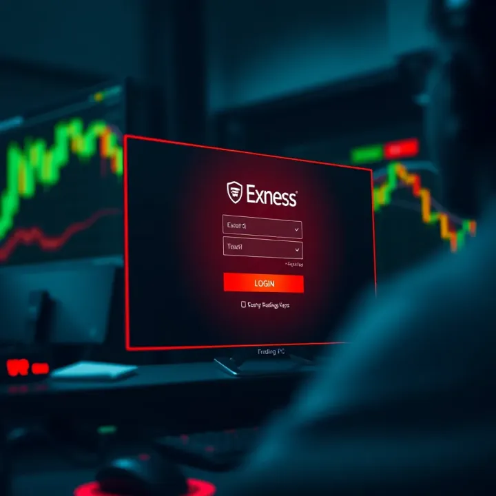 Secure login screen of the Exness trading application emphasizing online safety