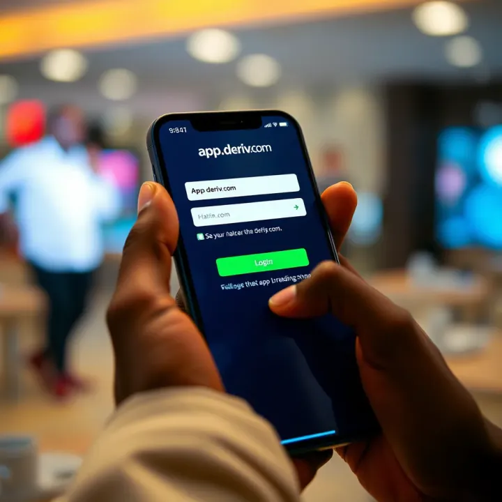 User entering credentials into the app.deriv.com login interface on a mobile device in Nigeria