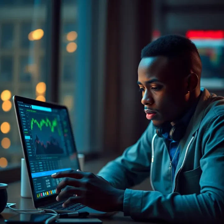 Accessing International Stock Trading Platforms from Nigeria Investor using laptop to access international stock trading platform from Nigeria