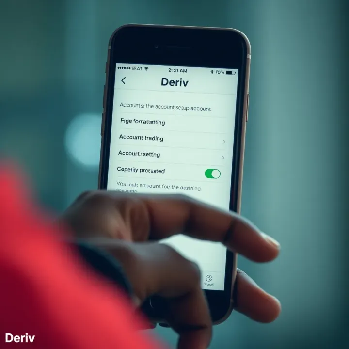 Account Setup Screen on Deriv App User navigating account setup screen on Deriv trading application on smartphone