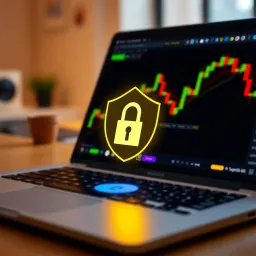Secure Download and Installation for IQ Option Illustration of a secure connection symbolizing safe downloading and installation of software on a laptop