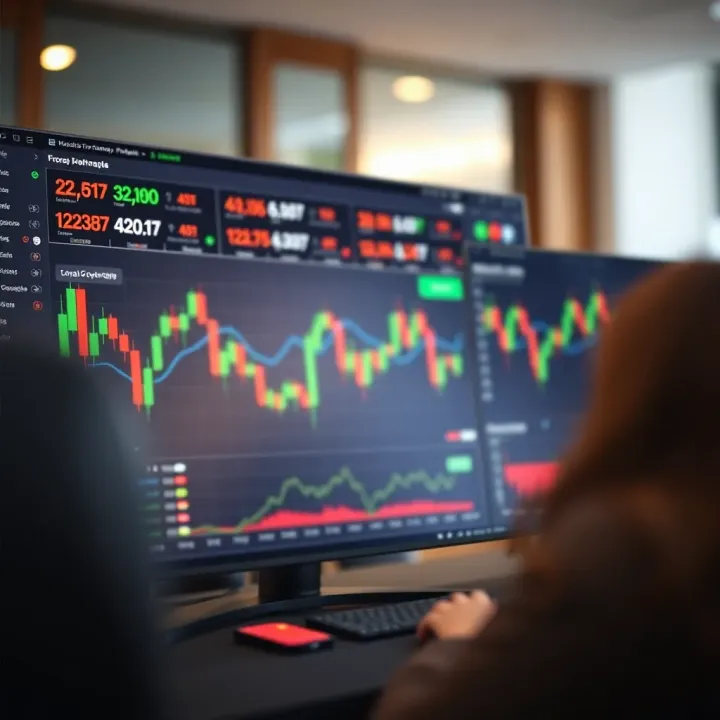 Dashboard view of IQ Option platform showing forex, stocks, and cryptocurrency charts