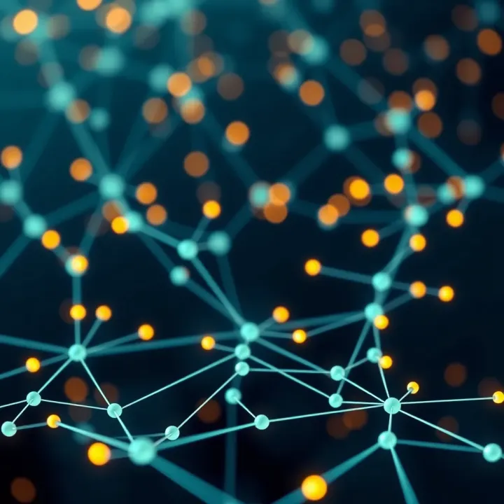 Digital blockchain network connecting various nodes symbolizing global cryptocurrency education
