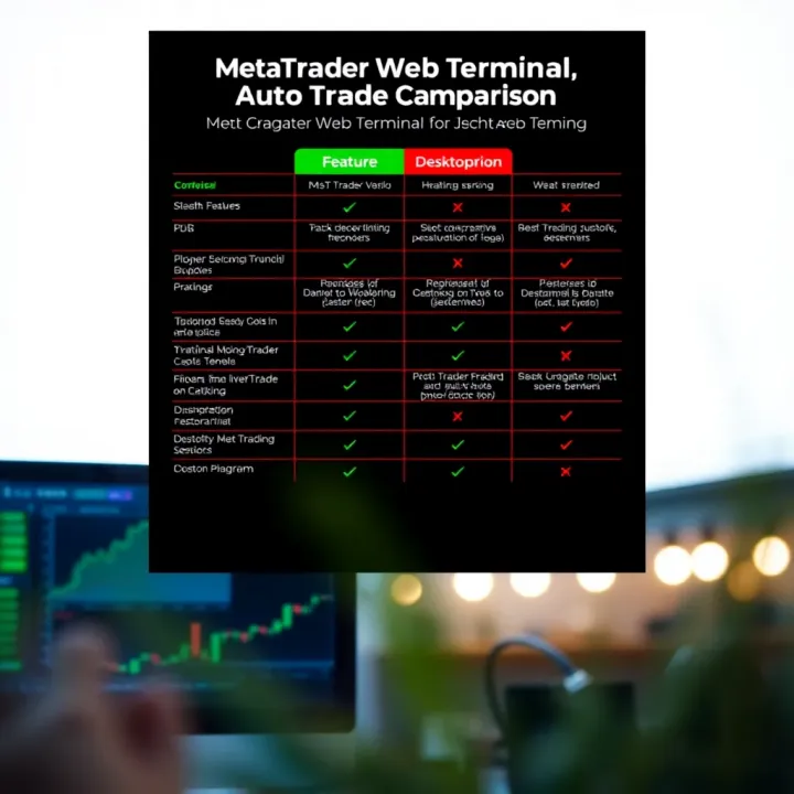 Comparison chart highlighting differences between MetaTrader Web Terminal and desktop version features