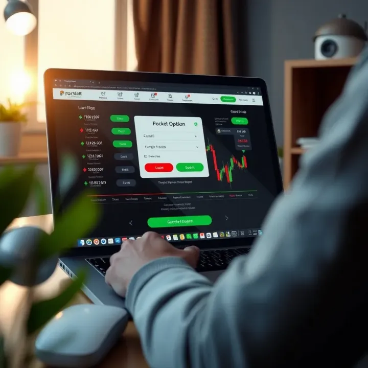 Access Your Pocket Option Trading Account Securely User logging into Pocket Option trading platform on a laptop with secure interface