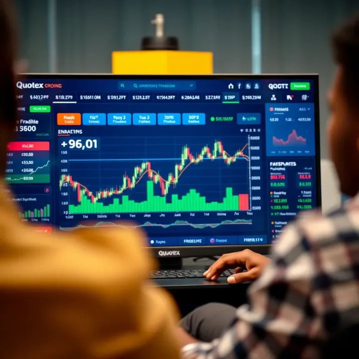 Dashboard of Quotex trading platform showing financial charts and navigation menu