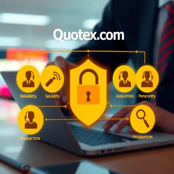 Quotex.com Secure Transactions and Customer Support Features Visual representation of secure online transactions and customer support icons indicating reliability and assistance