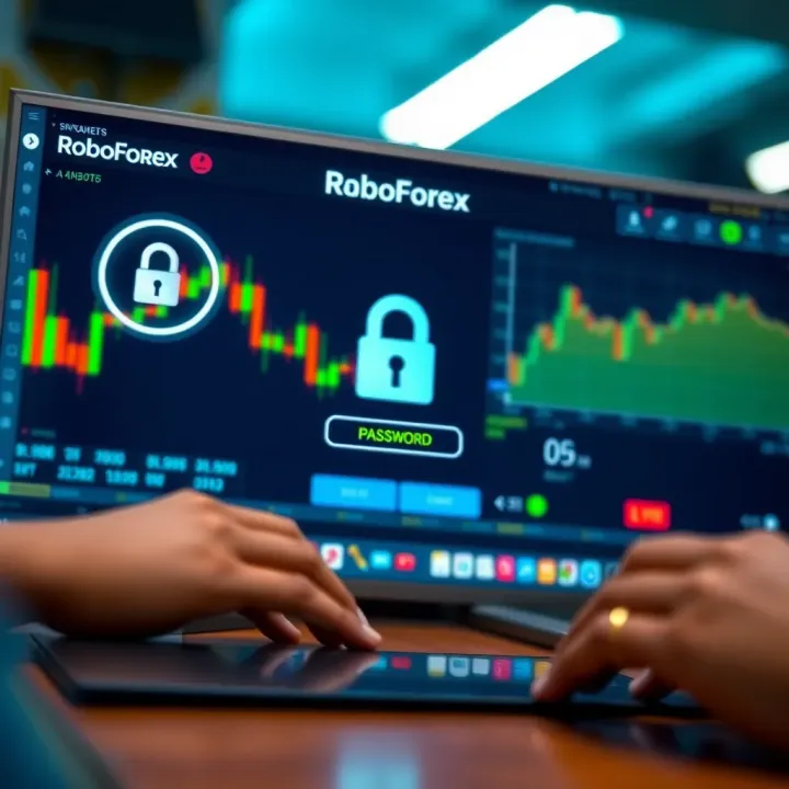 Secure password recovery on RoboForex platform with security icons and login protection
