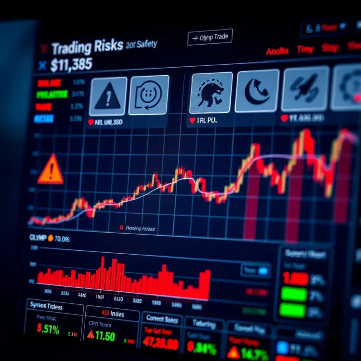 Graph illustrating trading risks with cautionary icons and investment growth indicators