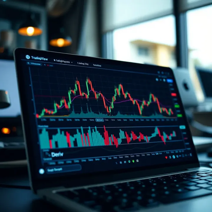 TradingView interface displaying candlestick charts and technical indicators on Deriv platform